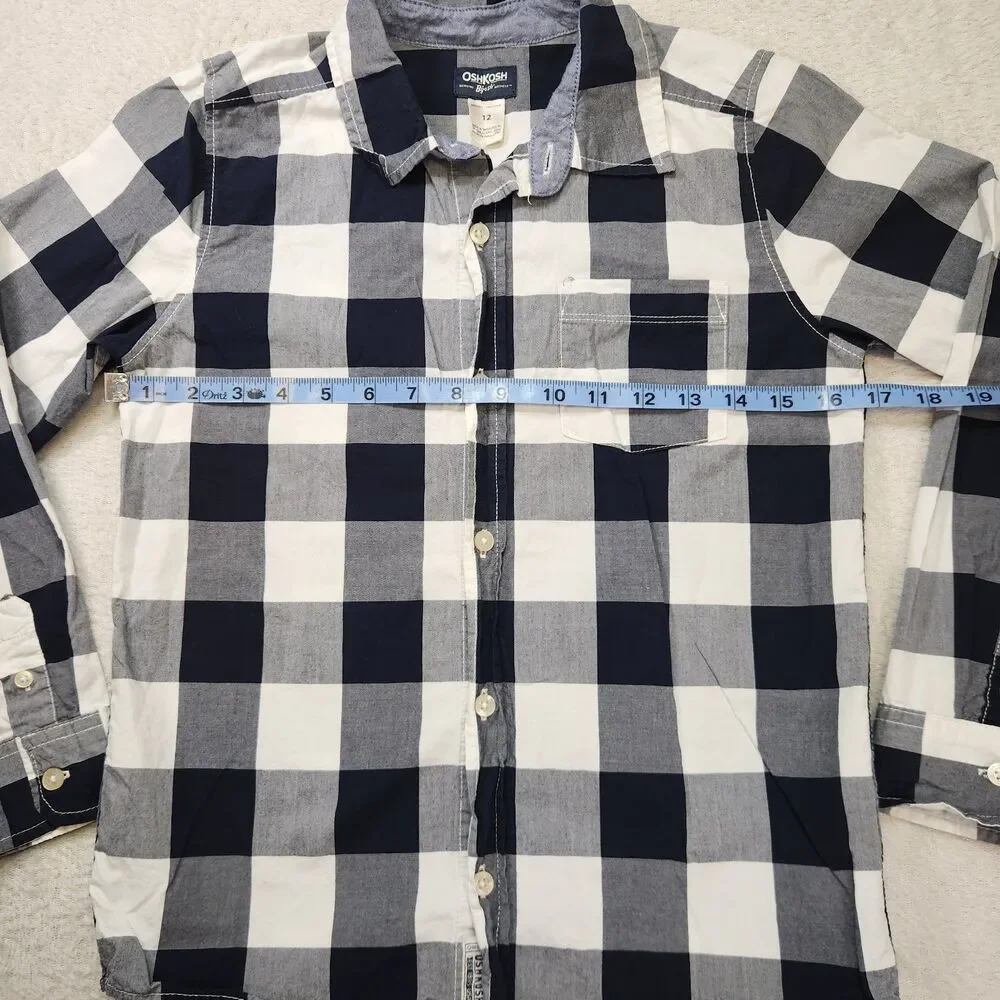 OshKosh Boys 12 Plaid Button-Up Shirt Cotton Chest Pocket